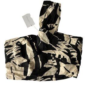 One-Shoulder Black & Cream Abstract Print Cotton Top By Lucy Paris Size M